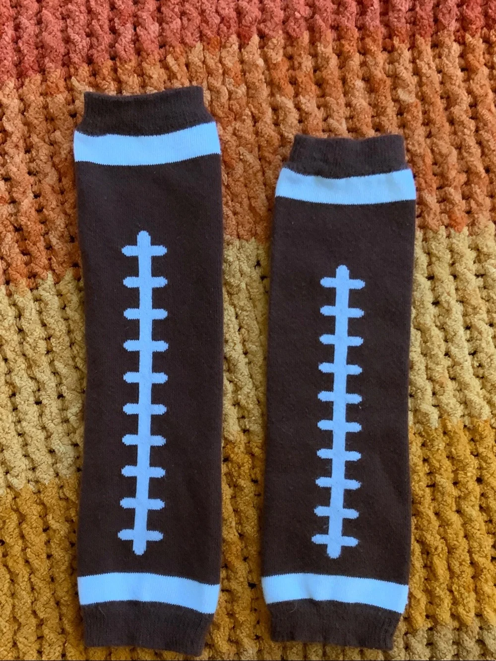 Baby Blue & Brown Football Leg Warmers for Boys 2 pair